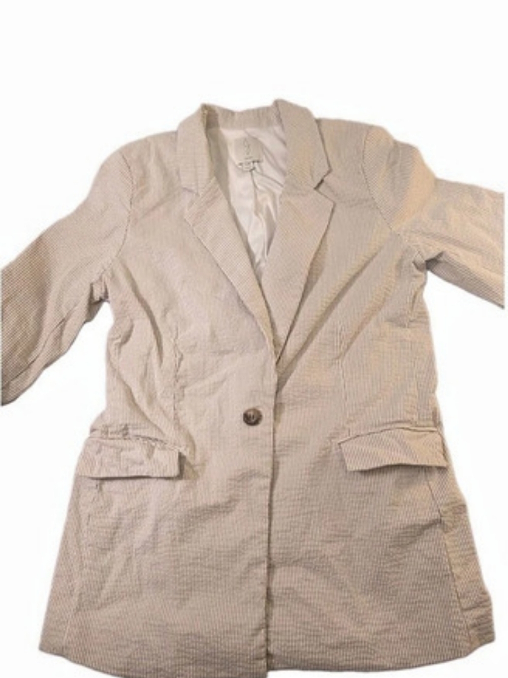 Joie Striped Cotton Seersucker Blazer in Beige & White